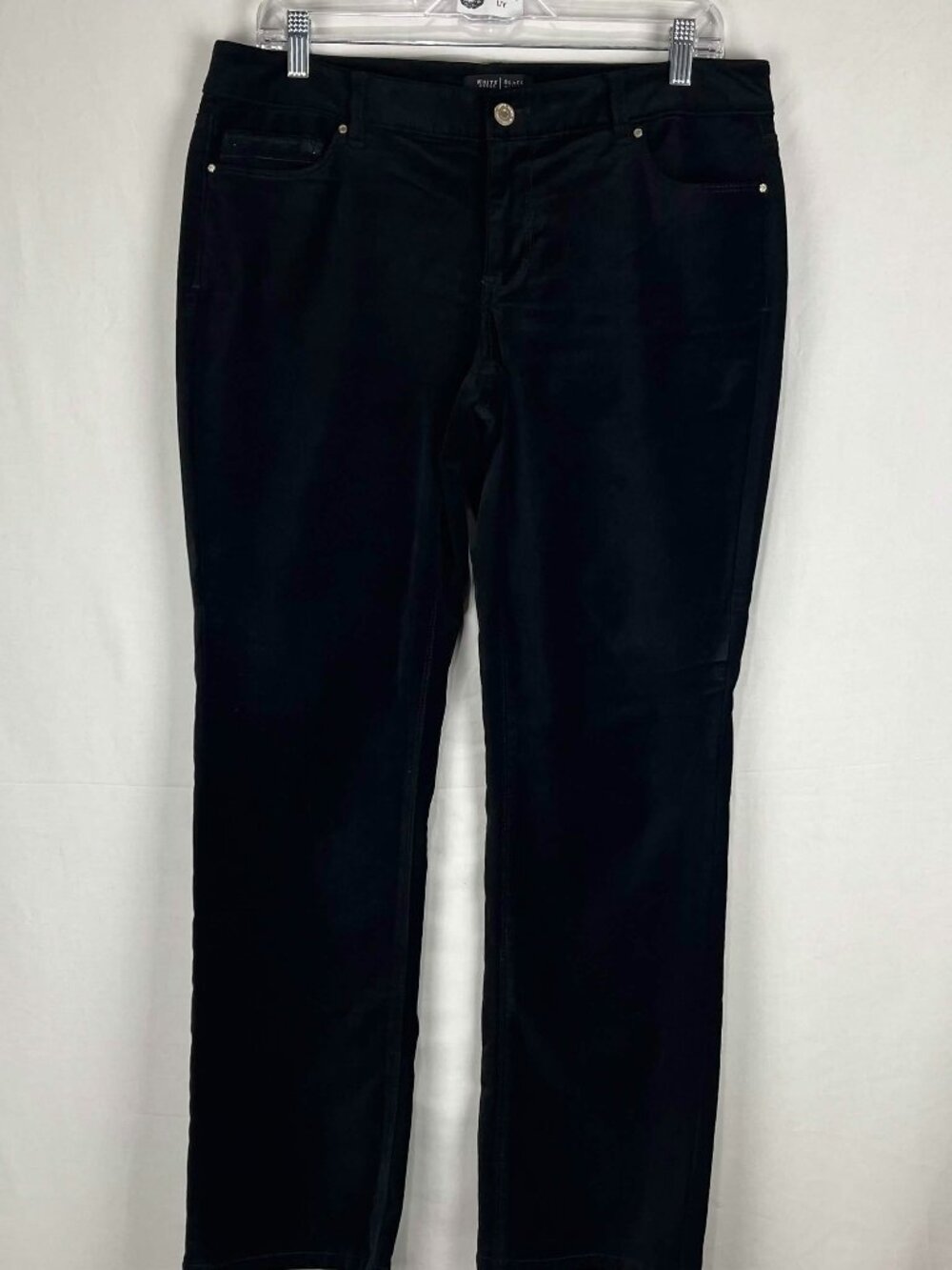 GUC White House Black Market Women Black Velveteen Rhinestone Strait Pants Sz 8S